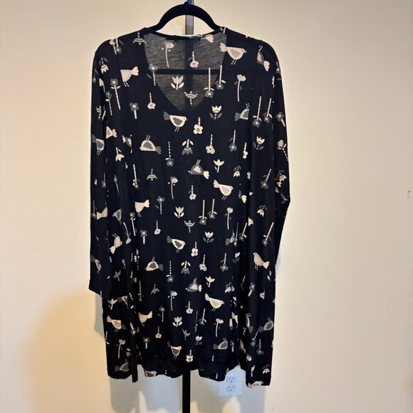 Gudrun Sjoden Black Bird Print Cotton Modal Long Sleeve Button Front Tunic - Picture 8 of 10